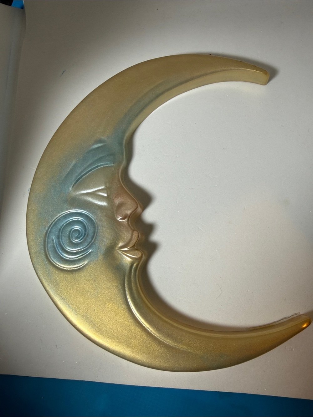 Gold and Blue Resin Crescent Moon Wall Sculpture